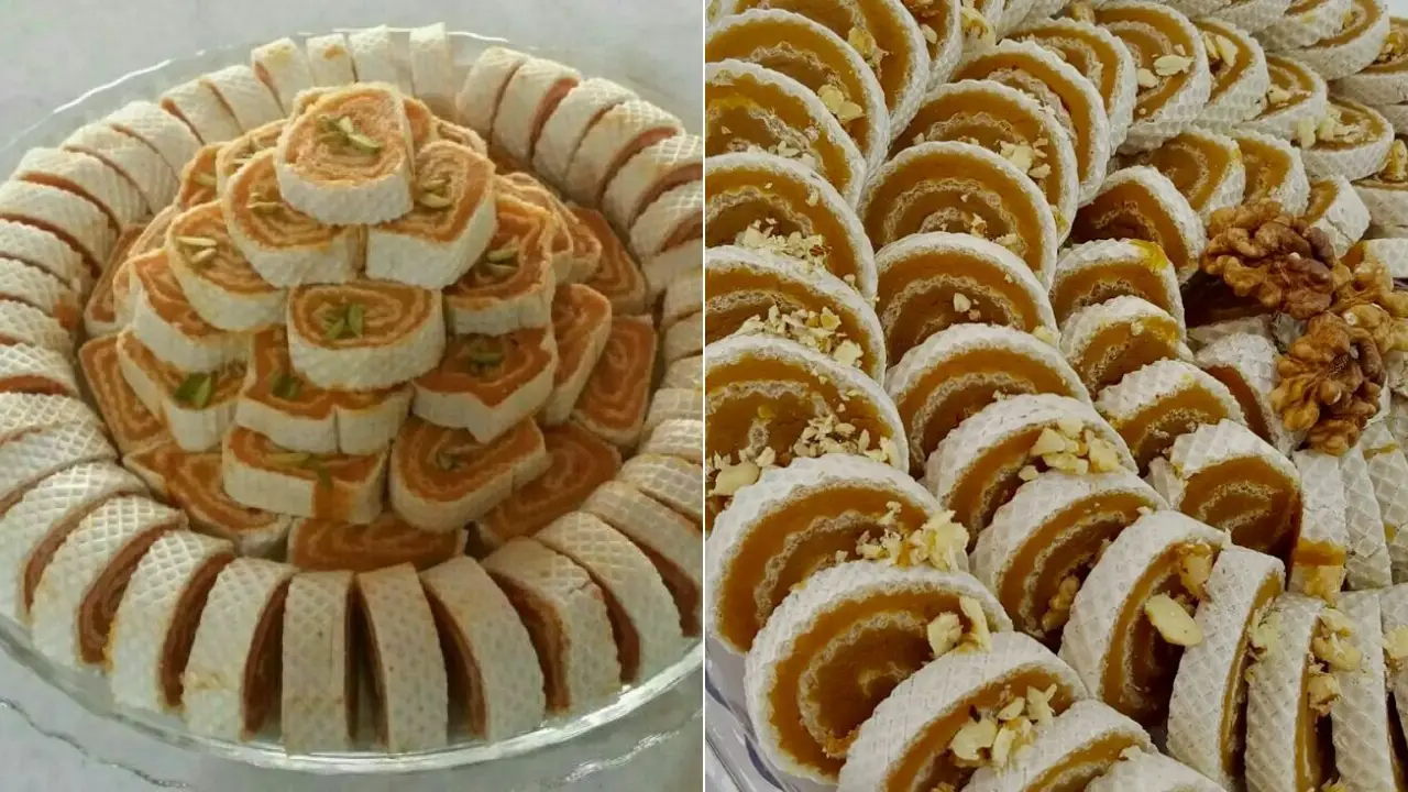 دستور پخت حلوا رولی با نان میکادو یا لواش در خانه