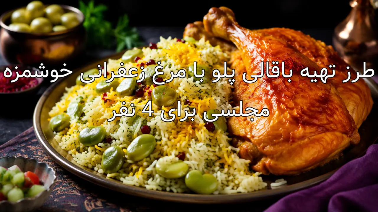 طرز تهیه باقالی پلو با مرغ زعفرانی خوشمزه مجلسی برای ۴ نفر