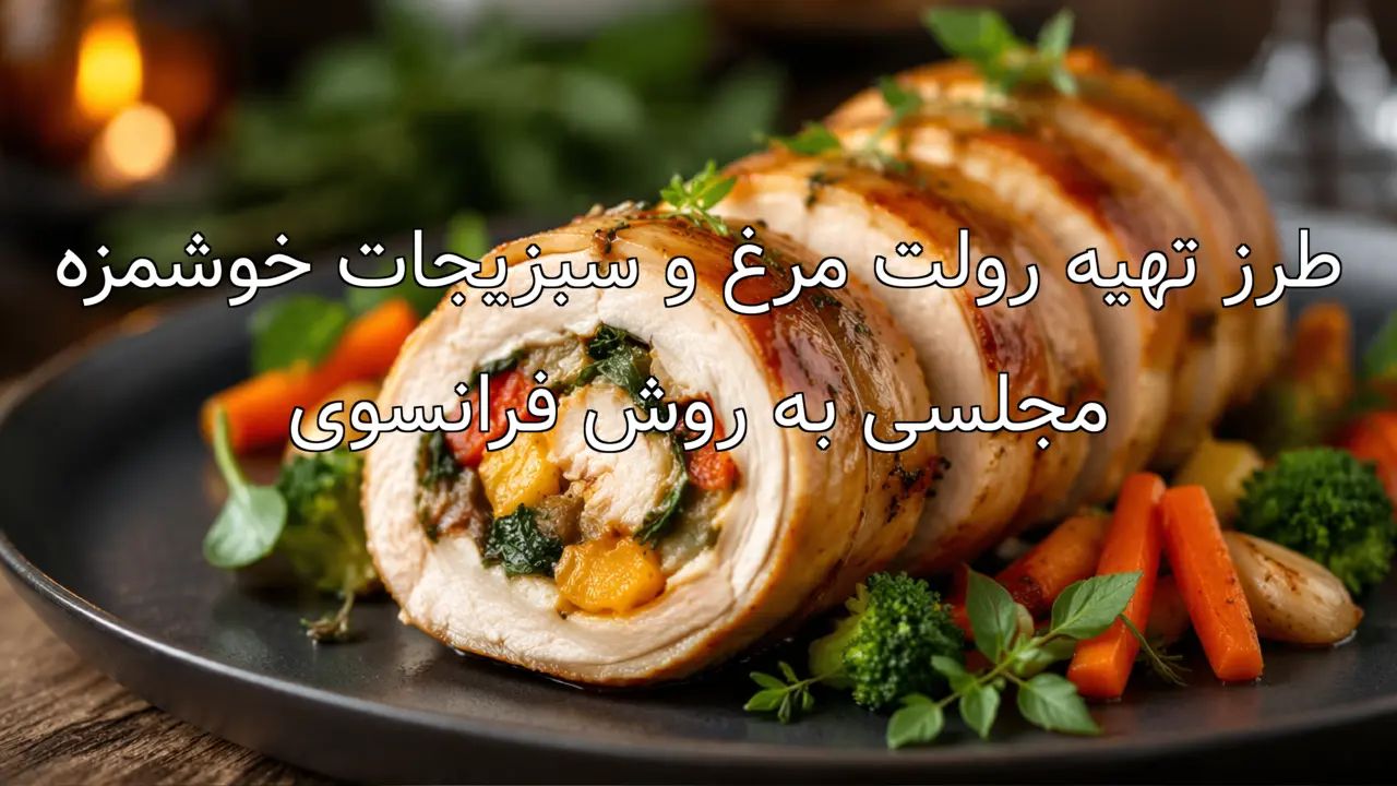 طرز تهیه رولت مرغ و سبزیجات خوشمزه مجلسی به روش فرانسوی