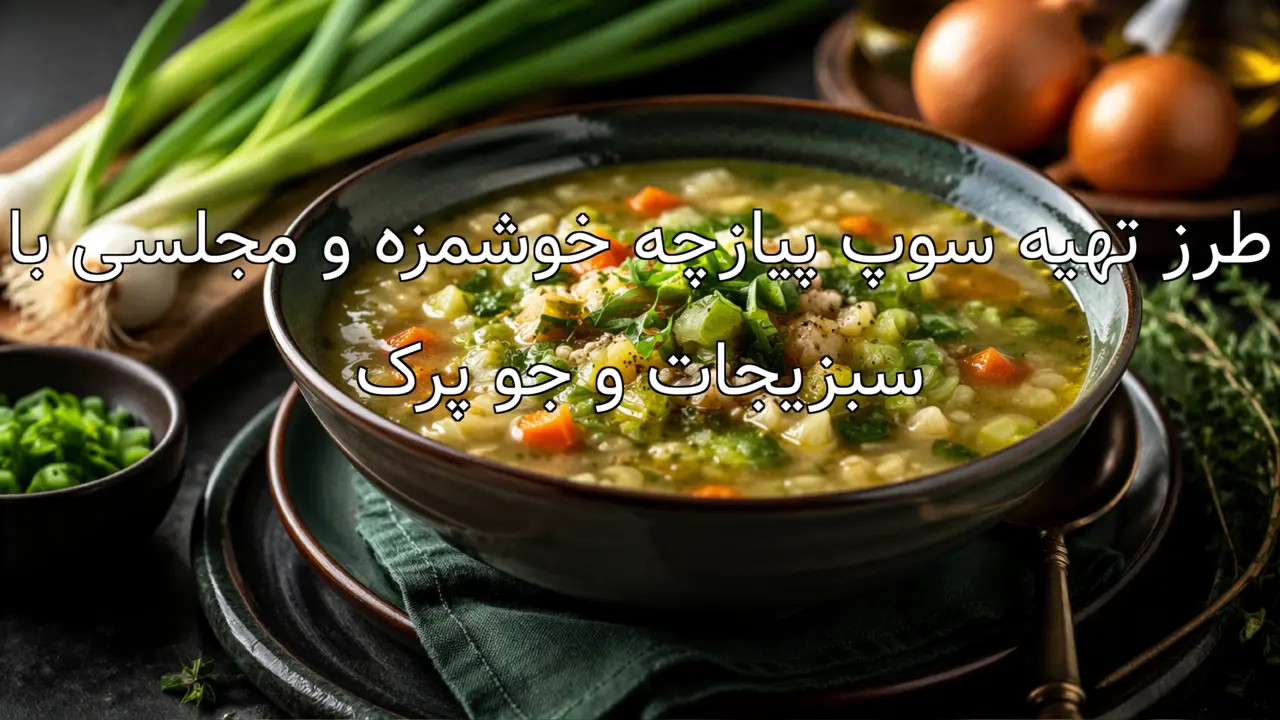 طرز تهیه سوپ پیازچه خوشمزه و مجلسی با سبزیجات و جو پرک