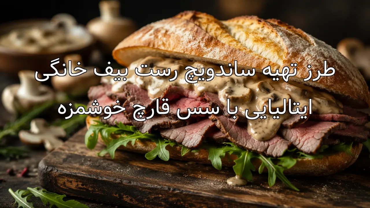 طرز تهیه ساندویچ رست بیف خانگی ایتالیایی با سس قارچ خوشمزه