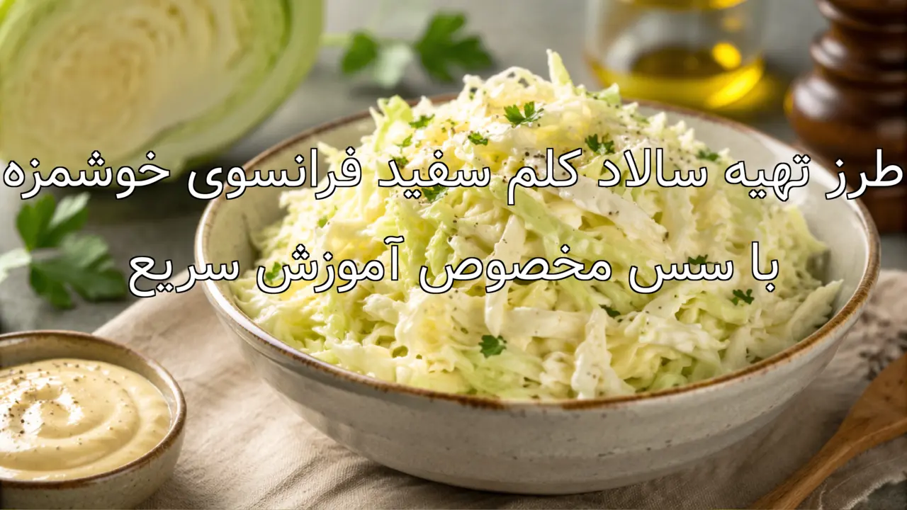طرز تهیه سالاد کلم سفید فرانسوی خوشمزه با سس مخصوص آموزش سریع