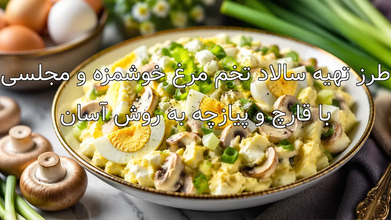 طرز تهیه سالاد تخم مرغ خوشمزه و مجلسی با قارچ و پیازچه به روش آسان